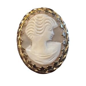 Vintage Victorian Cameo Brooch 1/20‎ 12k gold filled Bezel Lady Profile Portrait